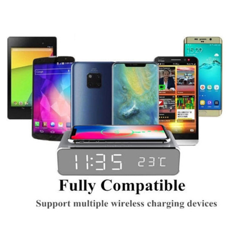 W258 With Clock / Temperature Display Desktop Phone / Earphone Wireless Charging(5W Silver) - Wireless Charger by PMC Jewellery | Online Shopping South Africa | PMC Jewellery | Buy Now Pay Later Mobicred