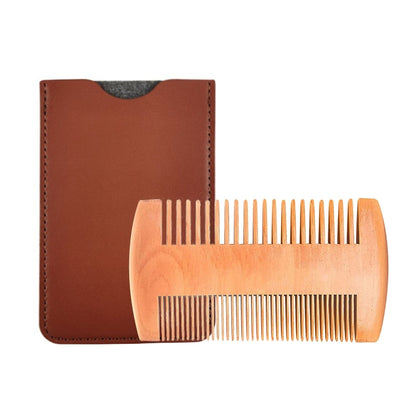 TW-BC90 Beard Wooden Comb Beard Shape Double-Sided Comb With PU Leather Case - Hair Trimmer by PMC Jewellery | Online Shopping South Africa | PMC Jewellery