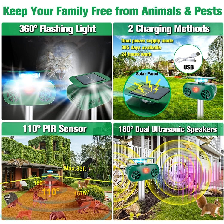 SK628 Solar Powered Animal Repeller 360 Degree Strobe Light Bird Repeller Ultrasonic Rat Repeller(Green) - Outdoor Insect Repellent by PMC TechLife | Online Shopping South Africa | PMC TechLife | Buy Now Pay Later Mobicred