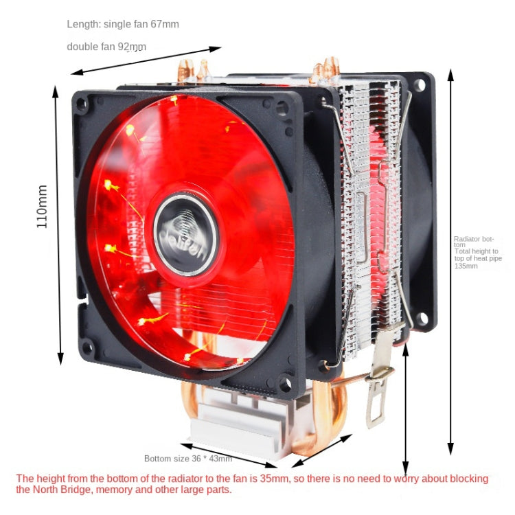 Desktop Computer Double Copper Tube CPU Radiator Super Quiet Blue Light 3-pin Double Fan - Fan Cooling by PMC Jewellery | Online Shopping South Africa | PMC Jewellery | Buy Now Pay Later Mobicred