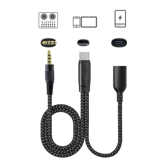 T45B 3.5mm Male+Type-C/USB-C Male+Type-C/USB-C Female Live OTG Sound Card Cable Mobile Phone Charging Audio Recording Data Cable - Video & Audio Cable by PMC Jewellery | Online Shopping South Africa | PMC Jewellery | Buy Now Pay Later Mobicred