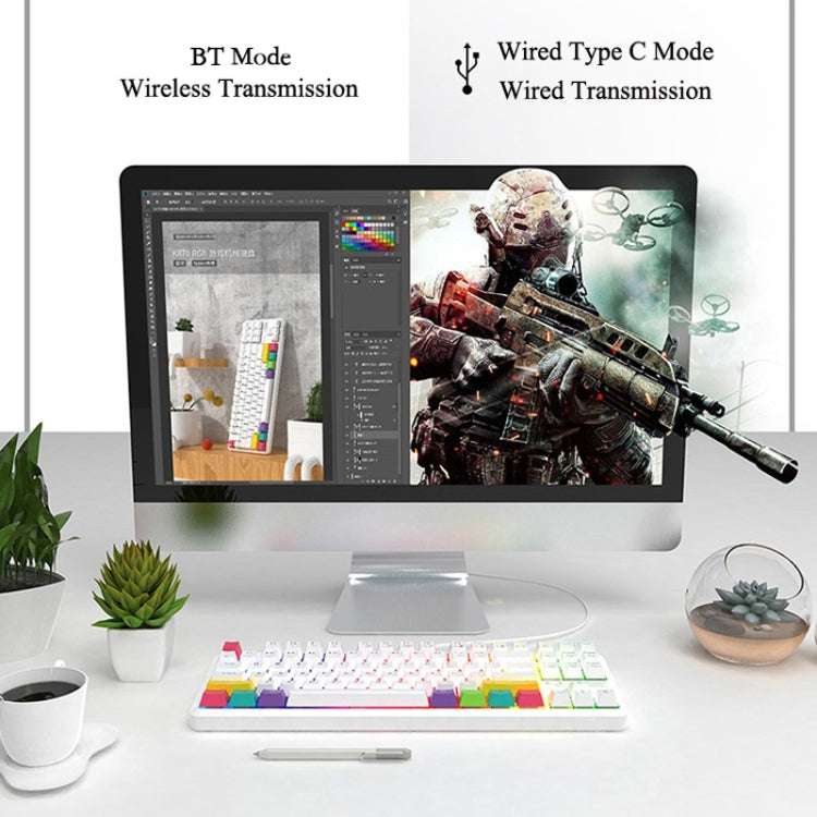 Ajazz K870T 87-Key Hot Swap Bluetooth/Wired Dual Mode RGB Backlight Office Game Mechanical Keyboard Green Shaft (Black) - free shipping - PMC Jewellery - Order now!