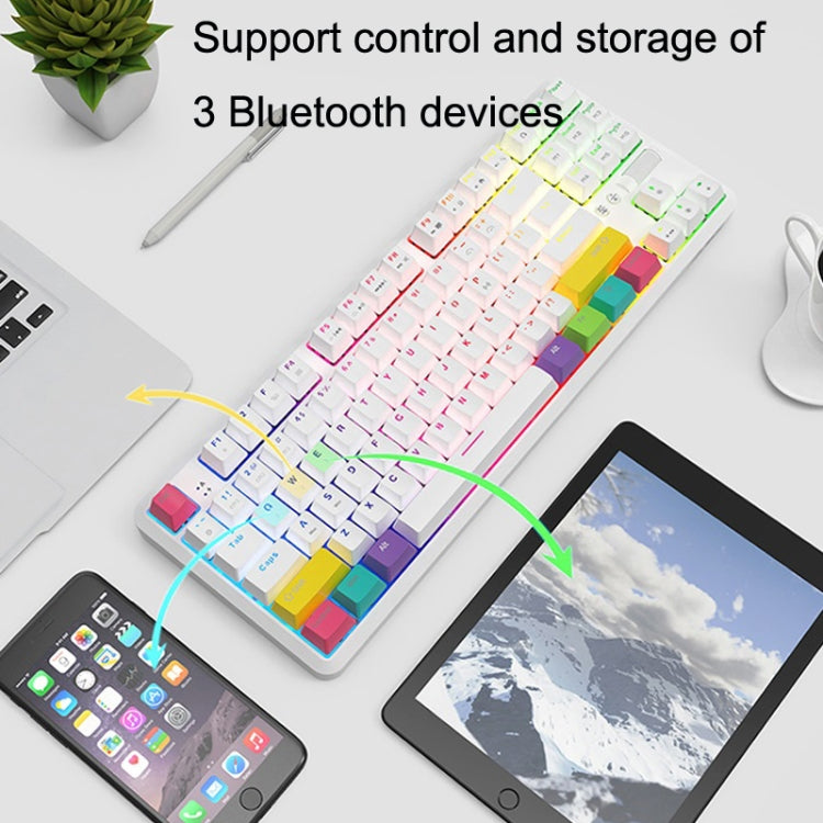 Ajazz K870T 87-Key Hot Swap Bluetooth/Wired Dual Mode RGB Backlight Office Game Mechanical Keyboard Tea Shaft (White) - free shipping - PMC Jewellery - Order now!