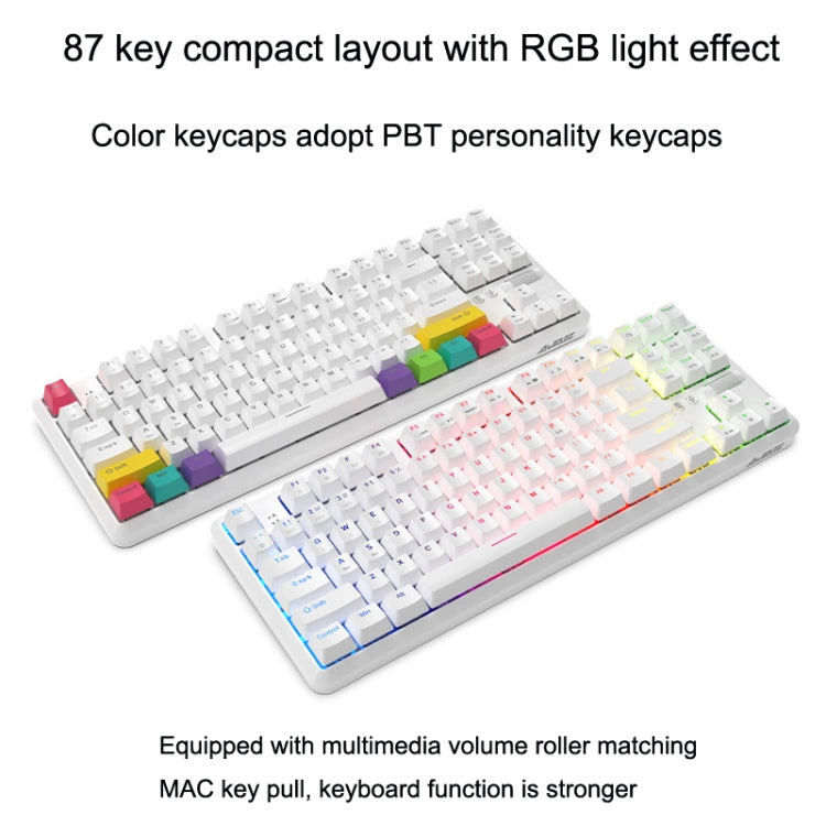 Ajazz K870T 87-Key Hot Swap Bluetooth/Wired Dual Mode RGB Backlight Office Game Mechanical Keyboard Red Shaft (White) - free shipping - PMC Jewellery - Order now!
