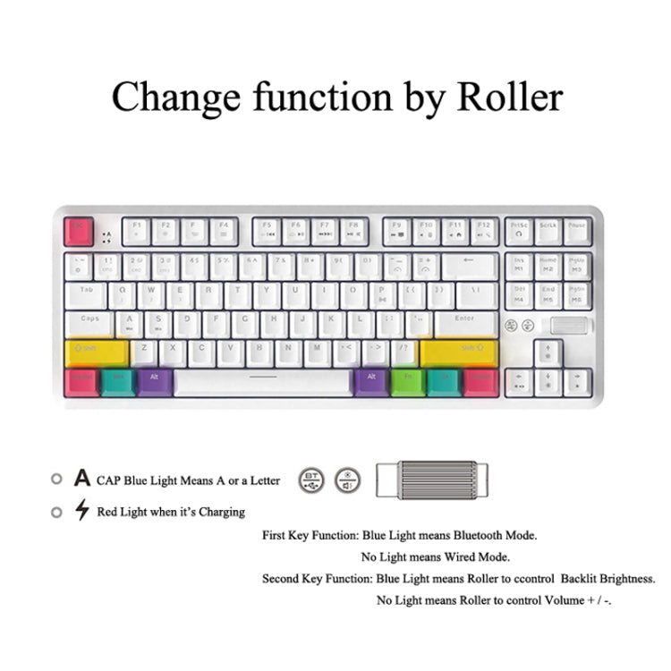 Ajazz K870T 87-Key Hot Swap Bluetooth/Wired Dual Mode RGB Backlight Office Game Mechanical Keyboard Red Shaft (White) - free shipping - PMC Jewellery - Order now!