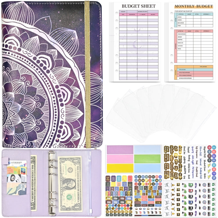 A6 Mandala Binder Financial Plan Notebook PU Leather Cash Budget Book(Fantasy Purple) - Notebooks by PMC Jewellery | Online Shopping South Africa | PMC Jewellery