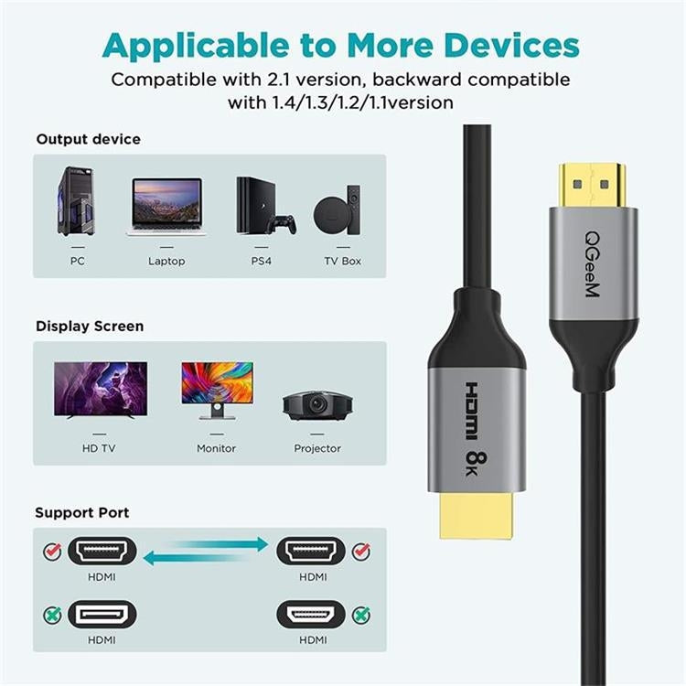 QGeeM QG-AV17 HDMI To HDMI Connection Cable Support 8K&60Hz 1m Length - Cable by QGeeM | Online Shopping South Africa | PMC TechLife | Buy Now Pay Later Mobicred