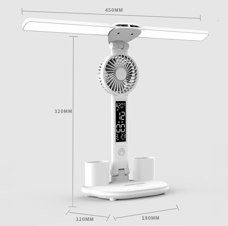 Rechargeable  3200mAh Double Head Lighting LED Fan Desk Lamp with Pen Holder & Clock - Desk Lamps by PMC Jewellery | Online Shopping South Africa | PMC Jewellery