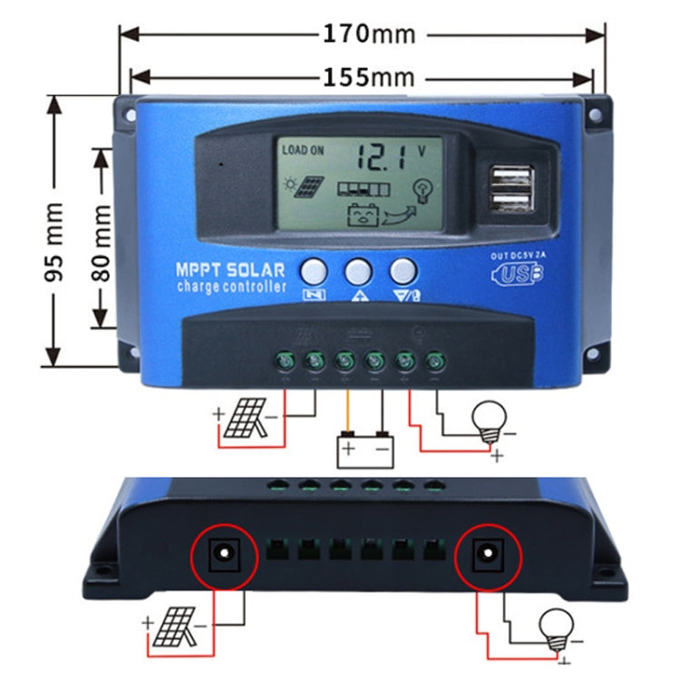 YCX-003 30-100A Solar Charging Controller with LED Screen & Dual USB Port Smart MPPT Charger, Model: 12/24/36/48/60V 100A - Others by PMC Jewellery | Online Shopping South Africa | PMC Jewellery | Buy Now Pay Later Mobicred