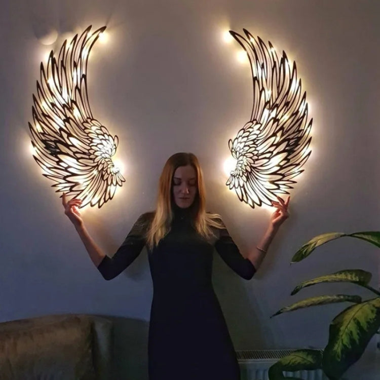1pair 45cm Double Sided Black Engraved Metal LED Angel Wings Wall Hanging Decoration With Lights - Ornaments by PMC Jewellery | Online Shopping South Africa | PMC Jewellery