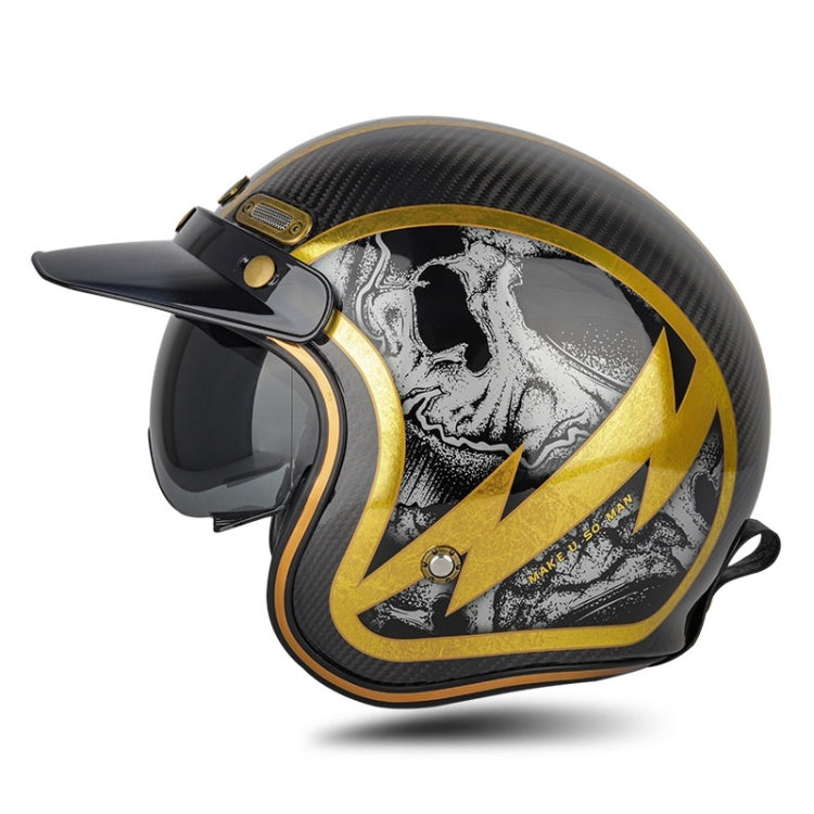SOMAN Motorcycle Four Seasons Carbon Fiber Half Helmet, Color: Carbon Fiber Gold Lightning(XL) - Helmets by SOMAN | Online Shopping South Africa | PMC TechLife | Buy Now Pay Later Mobicred