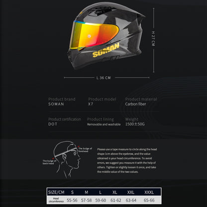 SOMAN Motorcycle Carbon Fiber Double Lens Thermal Safety Helmet, Size: S(Snake Carbon Fiber REVO) - Helmets by SOMAN | Online Shopping South Africa | PMC Jewellery | Buy Now Pay Later Mobicred