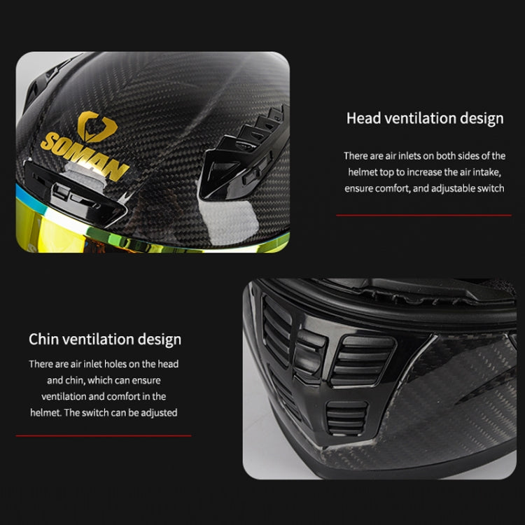 SOMAN Motorcycle Carbon Fiber Double Lens Thermal Safety Helmet, Size: XXL(Snake Carbon Fiber) - Helmets by SOMAN | Online Shopping South Africa | PMC Jewellery | Buy Now Pay Later Mobicred