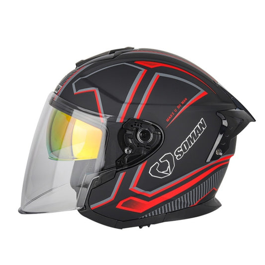 SOMAN Motorcycle Electric Bicycle Dual Lens Riding Helmet, Size: L(Black Red) - Helmets by SOMAN | Online Shopping South Africa | PMC Jewellery | Buy Now Pay Later Mobicred