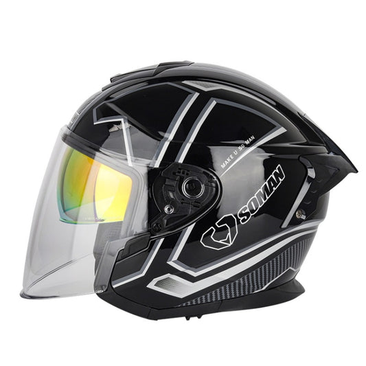 SOMAN Motorcycle Electric Bicycle Dual Lens Riding Helmet, Size: XXL(Black Silver) - Helmets by SOMAN | Online Shopping South Africa | PMC Jewellery | Buy Now Pay Later Mobicred