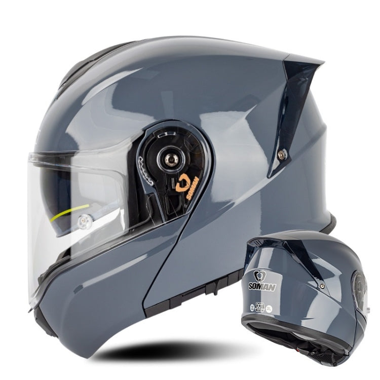 SOMAN Racing Motorcycle Double Lens Riding Safety Helmet, Size: L(Cement Gray) - Helmets by SOMAN | Online Shopping South Africa | PMC Jewellery | Buy Now Pay Later Mobicred