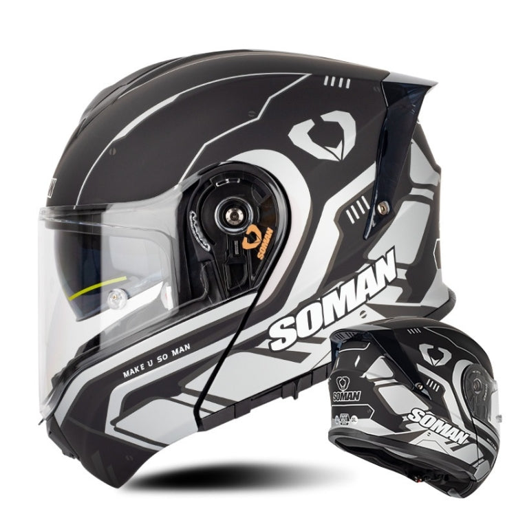 SOMAN Racing Motorcycle Double Lens Riding Safety Helmet, Size: XL(Prince Charle Silver Gray) - free shipping - PMC TechLife - Order now!