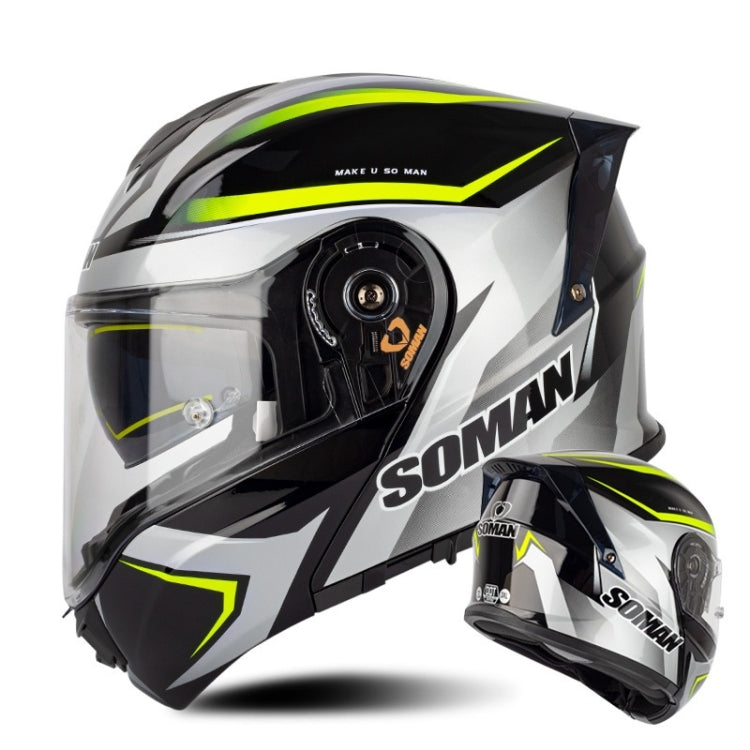 SOMAN Racing Motorcycle Double Lens Riding Safety Helmet, Size: XXL(Silver Gray Yellow Vision) - free shipping - PMC TechLife - Order now!