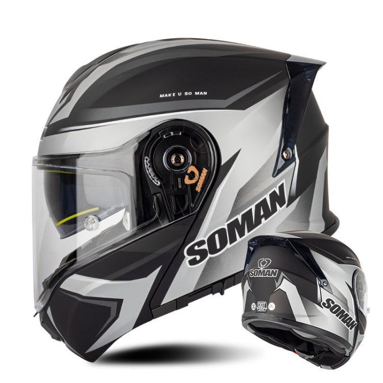 SOMAN Racing Motorcycle Double Lens Riding Safety Helmet, Size: XXL(Silver Gray Black Vision) - Helmets by SOMAN | Online Shopping South Africa | PMC Jewellery | Buy Now Pay Later Mobicred