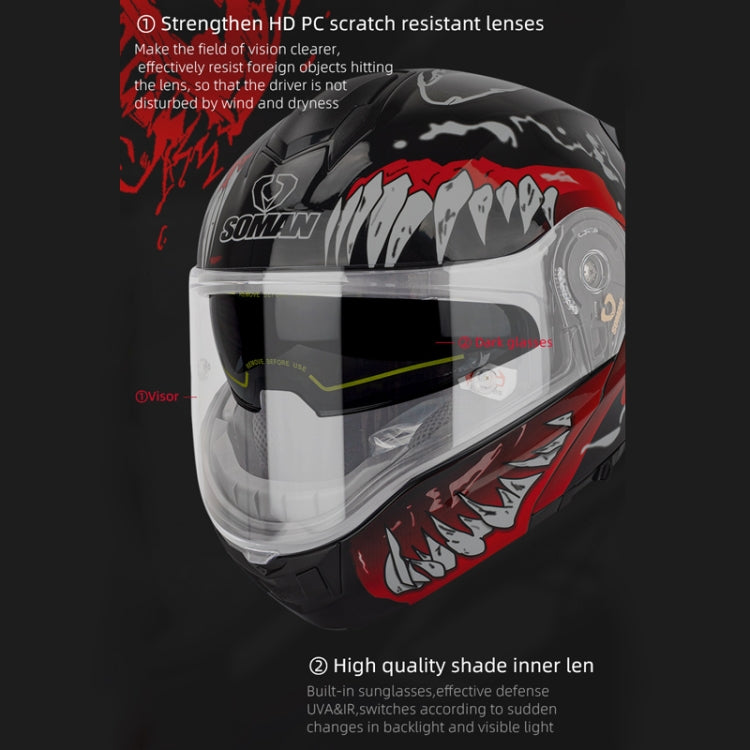 SOMAN Racing Motorcycle Double Lens Riding Safety Helmet, Size: L(Prince Charle Silver Gray) - free shipping - PMC TechLife - Order now!
