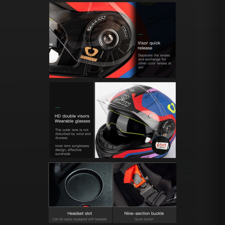 SOMAN Racing Motorcycle Double Lens Riding Safety Helmet, Size: XL(Pearl White) - free shipping - PMC TechLife - Order now!