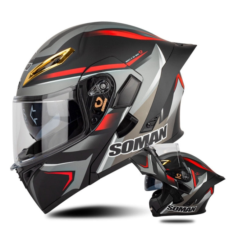 SOMAN Motorcycle Dual Lens Riding Peel-Off Full Coverage Helmet, Size: L(Red Gray Vision) - free shipping - PMC TechLife - Order now!