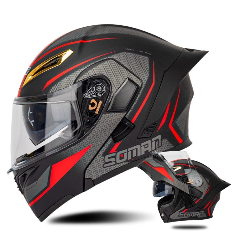 SOMAN Motorcycle Dual Lens Riding Peel-Off Full Coverage Helmet, Size: L(Black Red Track) - Helmets by SOMAN | Online Shopping South Africa | PMC Jewellery | Buy Now Pay Later Mobicred