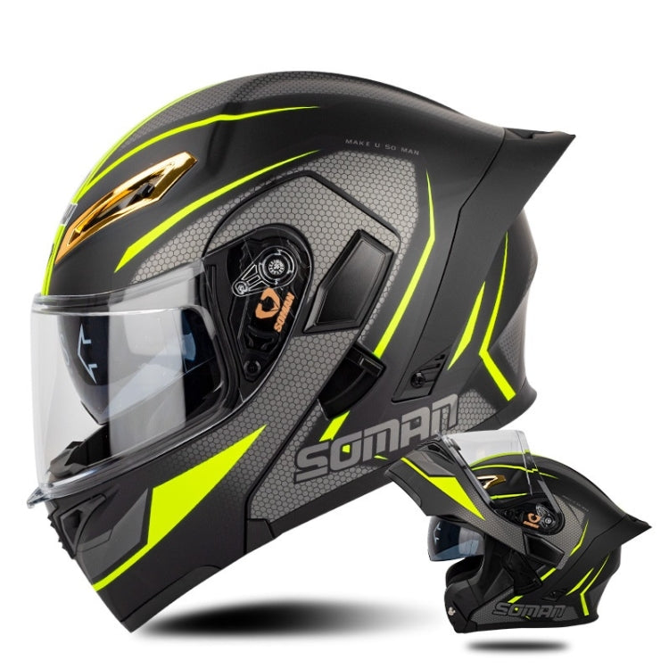 SOMAN Motorcycle Dual Lens Riding Peel-Off Full Coverage Helmet, Size: L(Black Yellow Track) - Helmets by SOMAN | Online Shopping South Africa | PMC Jewellery | Buy Now Pay Later Mobicred