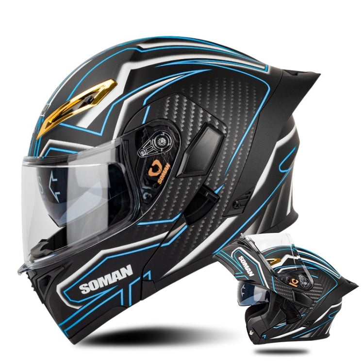 SOMAN Motorcycle Dual Lens Riding Peel-Off Full Coverage Helmet, Size: XXL(Matt Black Blue) - Helmets by SOMAN | Online Shopping South Africa | PMC Jewellery | Buy Now Pay Later Mobicred