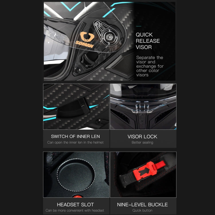 SOMAN Motorcycle Dual Lens Riding Peel-Off Full Coverage Helmet, Size: L(Black Gray Track) - free shipping - PMC TechLife - Order now!