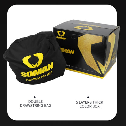 SOMAN Motorcycle Dual Lens Riding Peel-Off Full Coverage Helmet, Size: XL(Black Fluorescent Yellow Spark) - Helmets by SOMAN | Online Shopping South Africa | PMC Jewellery | Buy Now Pay Later Mobicred