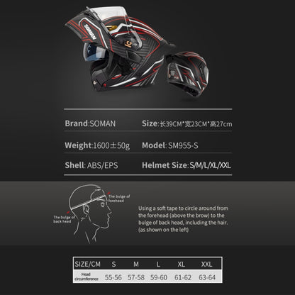 SOMAN Motorcycle Dual Lens Riding Peel-Off Full Coverage Helmet, Size: M(Red Gray Vision) - Helmets by SOMAN | Online Shopping South Africa | PMC Jewellery | Buy Now Pay Later Mobicred