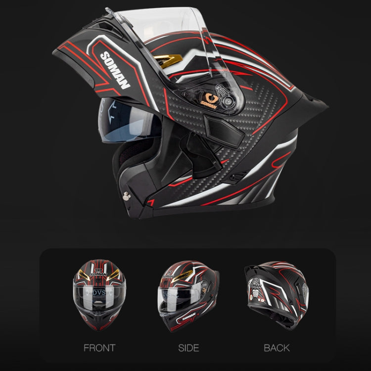 SOMAN Motorcycle Dual Lens Riding Peel-Off Full Coverage Helmet, Size: L(Red Gray Vision) - Helmets by SOMAN | Online Shopping South Africa | PMC Jewellery | Buy Now Pay Later Mobicred