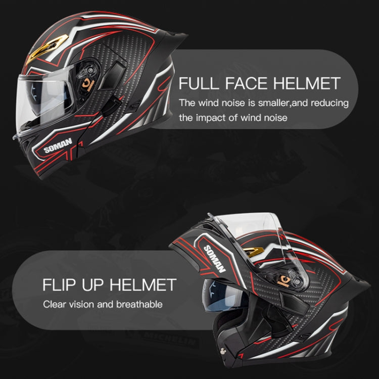 SOMAN Motorcycle Dual Lens Riding Peel-Off Full Coverage Helmet, Size: M(Matt Black Red) - free shipping - PMC TechLife - Order now!