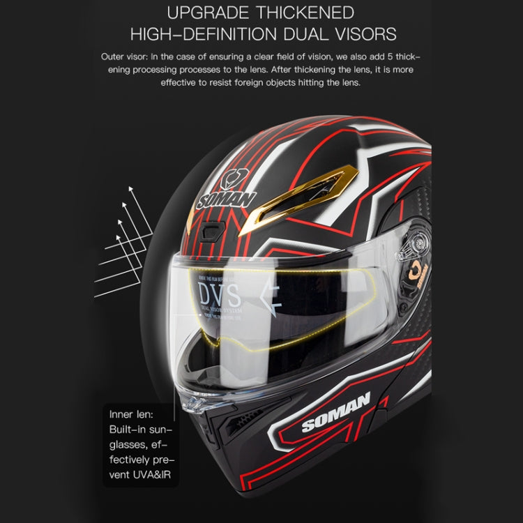 SOMAN Motorcycle Dual Lens Riding Peel-Off Full Coverage Helmet, Size: M(Bright Black) - Helmets by SOMAN | Online Shopping South Africa | PMC Jewellery | Buy Now Pay Later Mobicred