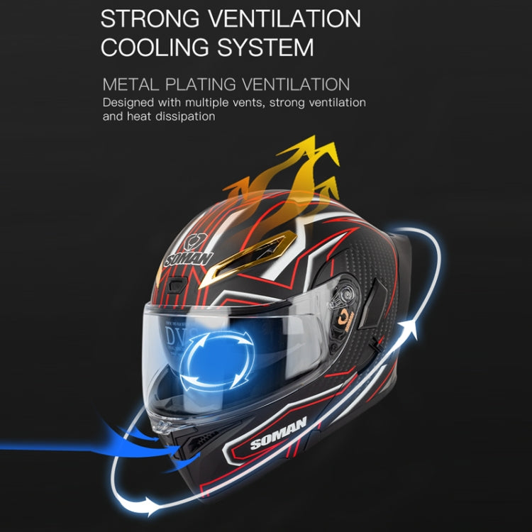 SOMAN Motorcycle Dual Lens Riding Peel-Off Full Coverage Helmet, Size: L(Black Red Track) - free shipping - PMC TechLife - Order now!