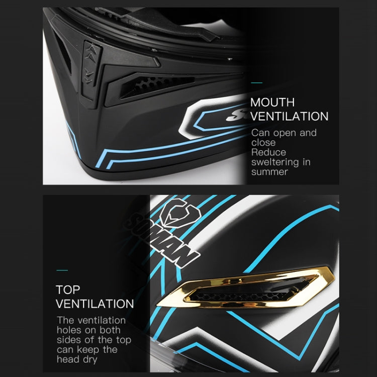 SOMAN Motorcycle Dual Lens Riding Peel-Off Full Coverage Helmet, Size: M(Matt Black Blue) - Helmets by SOMAN | Online Shopping South Africa | PMC Jewellery | Buy Now Pay Later Mobicred