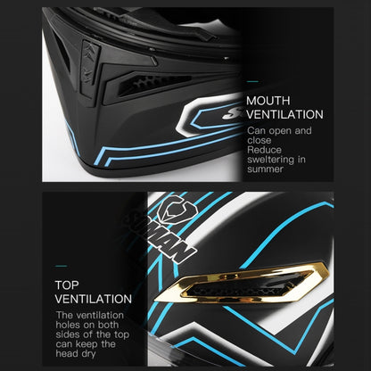 SOMAN Motorcycle Dual Lens Riding Peel-Off Full Coverage Helmet, Size: XXL(Matt Black Blue) - Helmets by SOMAN | Online Shopping South Africa | PMC Jewellery | Buy Now Pay Later Mobicred
