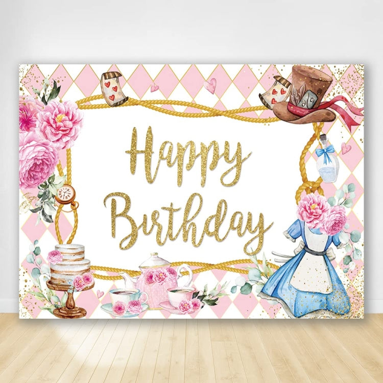 210 x 150cm Pink Flowers Cake Cartoon Birthday Background Cloth Birthday Decoration Banner Hanging Flags - Birthday Party by PMC Jewellery | Online Shopping South Africa | PMC Jewellery