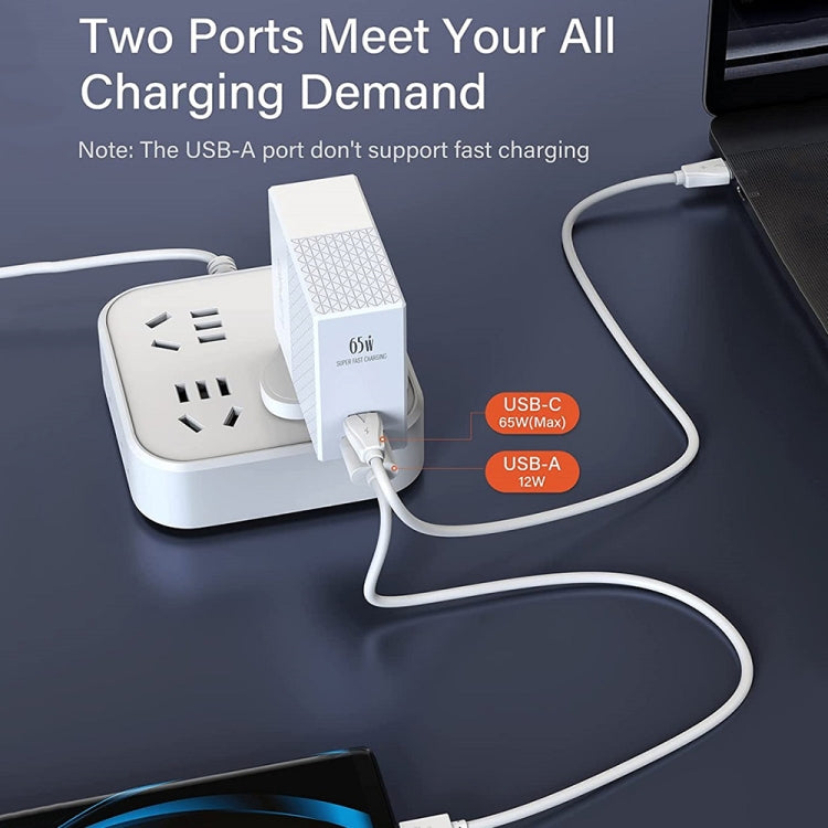LDNIO A2620C 65W USB+Type-C/USB-C Port Dual Port Universal Phone Tablet Travel Charger(EU Plug+Type-C to 8 Pin) - free shipping - PMC TechLife - Order now!