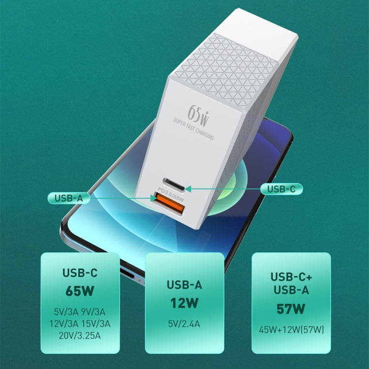 LDNIO A2620C 65W USB+Type-C/USB-C Port Dual Port Universal Phone Tablet Travel Charger(EU Plug+Type-C to 8 Pin) - free shipping - PMC TechLife - Order now!