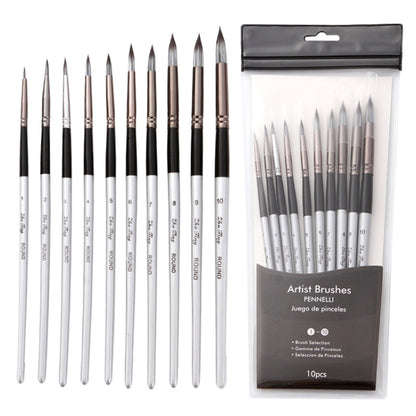 10 In 1 Nylon Hair Watercolor Paint Brush Set Wooden Handle Round Pointed Acrylic Painting Pens(Silver Black) - Art Supplies by PMC Jewellery | Online Shopping South Africa | PMC Jewellery