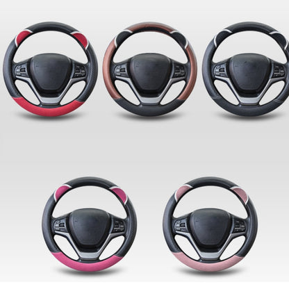 38cm Cute Rabbit Women Cartoon Car Steering Wheel Cover, Color: Round Black Pink - Steering Wheel Accessories by PMC Jewellery | Online Shopping South Africa | PMC Jewellery | Buy Now Pay Later Mobicred