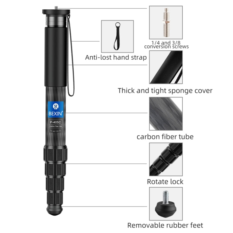 BEXIN P335CF-S Carbon Fiber Monopod Travel Shooting Mobile Phone Live Selfie Bracket Retractable Portable Monopod - Monopods by BEXIN | Online Shopping South Africa | PMC TechLife | Buy Now Pay Later Mobicred