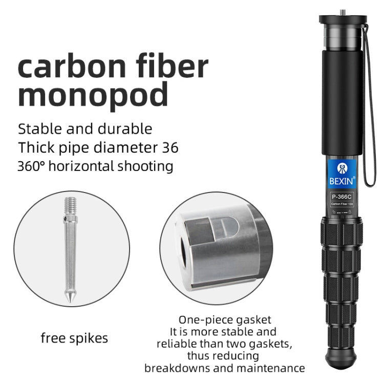 BEXIN P336CF-S Carbon Fiber Monopod Travel Shooting Mobile Phone Live Selfie Bracket Retractable Portable Monopod - Monopods by BEXIN | Online Shopping South Africa | PMC TechLife | Buy Now Pay Later Mobicred