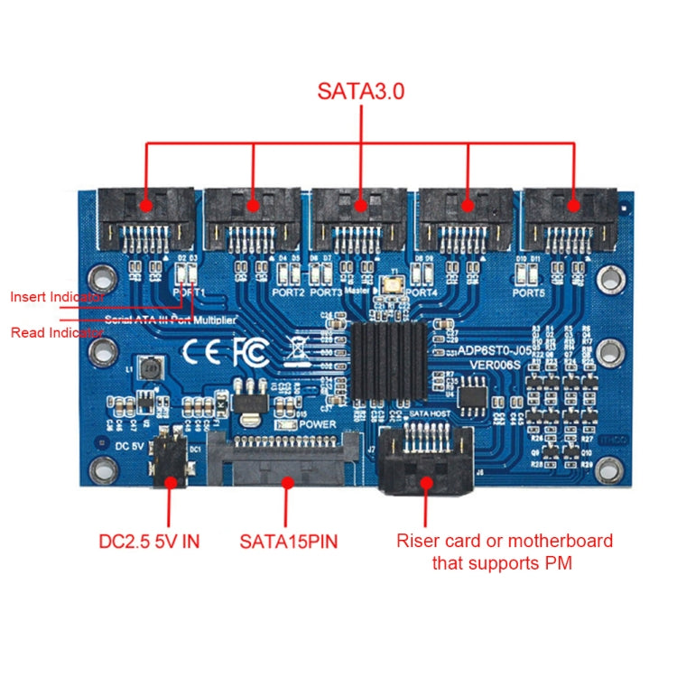 SATA2.0 3Gbps JMB321 Chip SATA Expansion Card 1 to 5 Port Riser Card - free shipping - PMC Jewellery - Order now!