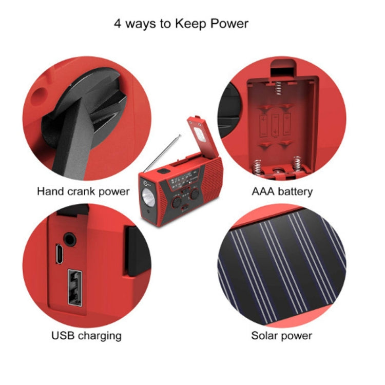 AM/FM/NoAA 2000mAh Emergency Radio Portable Hand Crank Solar Powered Radio(Red) - Radio Player by PMC TechLife | Online Shopping South Africa | PMC TechLife | Buy Now Pay Later Mobicred