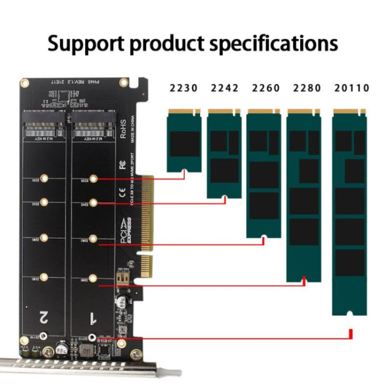 PCI-E X8 Double Disk Transfer Card NVME M.2 MKEY SSD RAID Array Expansion Adapter(PH45) - Card Adapter by PMC Jewellery | Online Shopping South Africa | PMC Jewellery