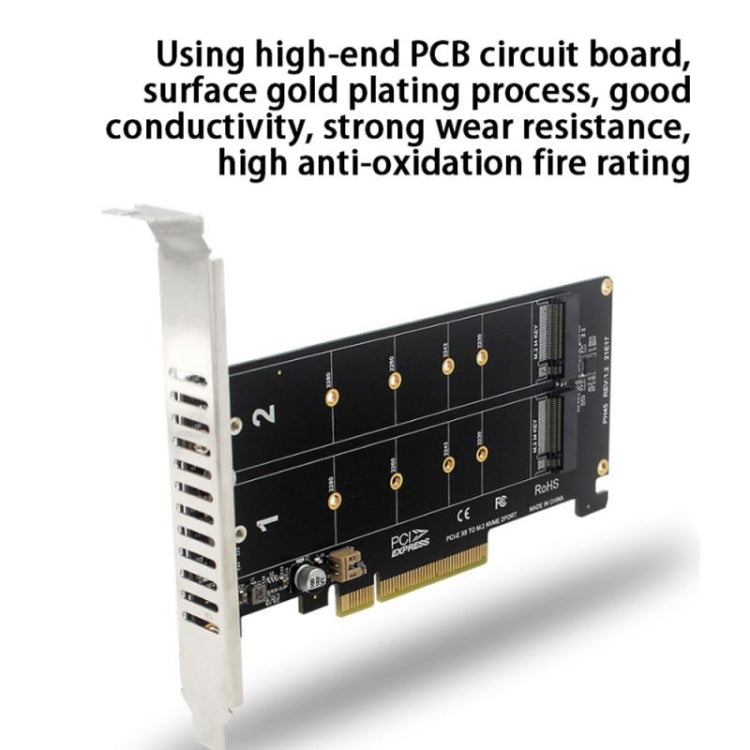 PCI-E X8 Double Disk Transfer Card NVME M.2 MKEY SSD RAID Array Expansion Adapter(PH45) - Card Adapter by PMC TechLife | Online Shopping South Africa | PMC TechLife