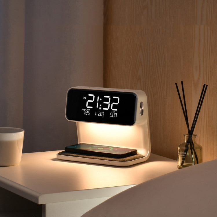 3 In 1 10W Wireless Charging Bedside Lamp LCD Screen Alarm Clock  Phone Charger,EU Plug(White) - Wireless Charger by PMC TechLife | Online Shopping South Africa | PMC TechLife